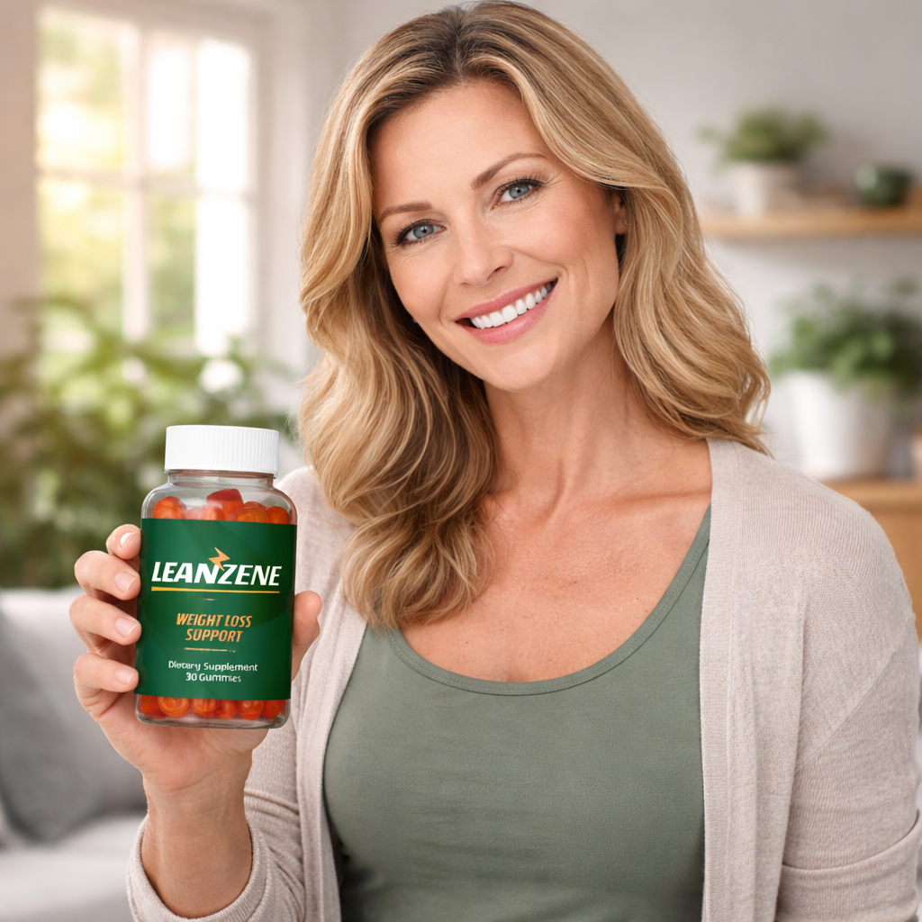 Mulher sorrindo com suplemento LeanZene